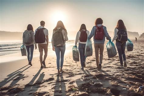 Premium AI Image Beach Cleanup Eco Volunteers Tackling Plastic