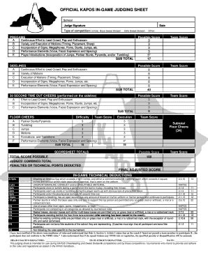 Fillable Online OFFICIAL KAPOS IN GAME JUDGING SHEET Fax Email Print