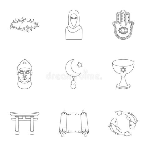 Religion Set Icons In Outline Style Big Collection Of Religion Vector