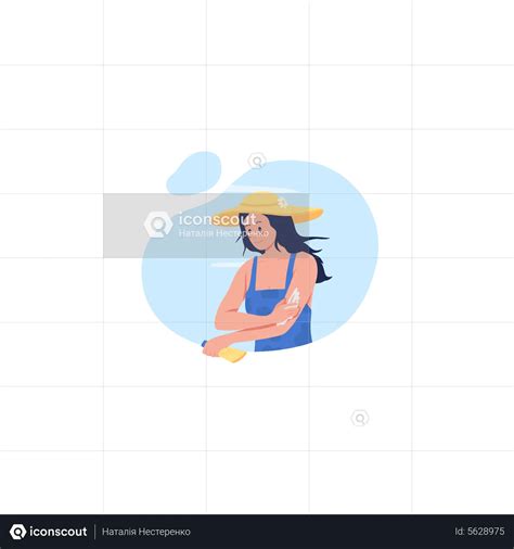 Girl Applying Sunscreen Lotion On Arms Animated Illustration Download