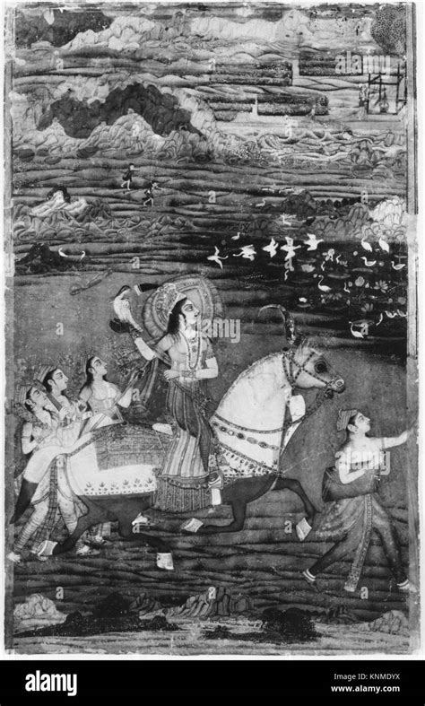 Chand Bibi Hawking With Attendants In A Landscape Ca 1700 Attributed