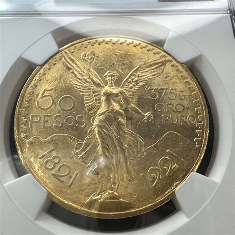 RARE KEY DATE 1921 Mexico 50 Peso Centenario Gold Coin NGC MS62 LOOKS