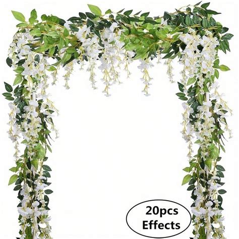 10 Branches Wisteria Hanging Flowers 7 2 Feet Artificial White Wisteria