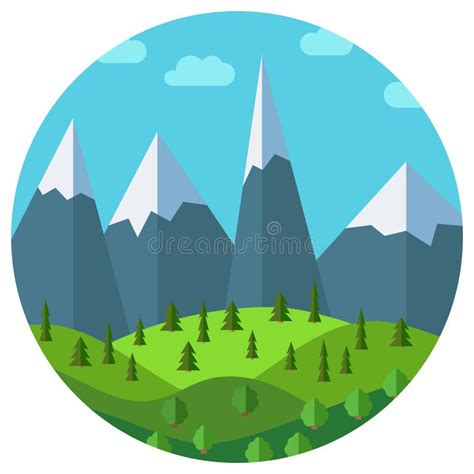 Vector Panoramic Mountain Cartoon Landscape Natural Landscape In The