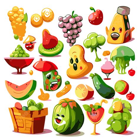 Kelimpahan Clipart Set Kartun Lucu Sayuran Dan Ilustrasi Vektor Buah Buahan Kelimpahan Clipart