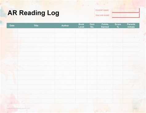 Weekly Reading Log Template - WordLayouts