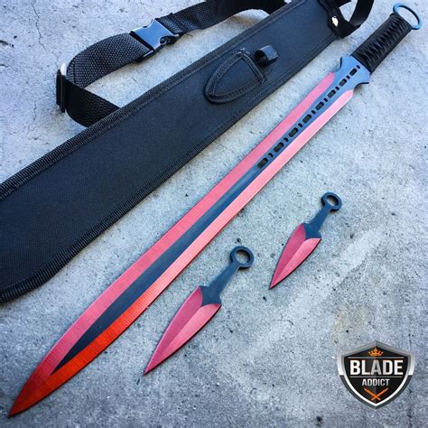 28 Ninja Sword Full Tang Machete Tactical Blade Katana 2pcs Throwing Knife Red Ninja Sword