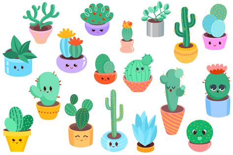 Cute Cacti Clipart 18 Vector Items By Tatiana Cociorva Designs