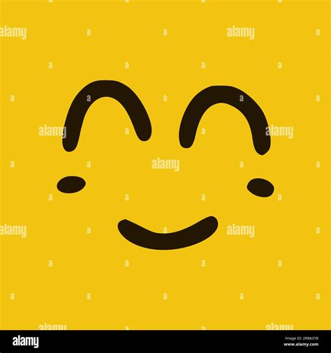 Cute Happy Face Emoticon In Doodle Style Yellow Background Vector Illustration Stock Vector