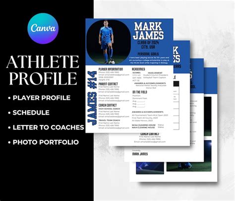 Soccer Athlete Profile Sheet Photo College Recruiting Editable Canva