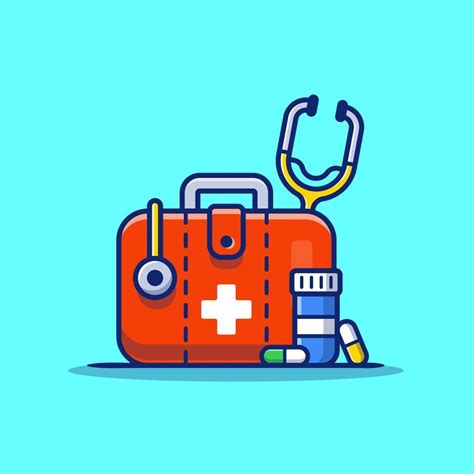 Medical Health Bag Stethoscope Jar And Pills Cartoon Vector Icon