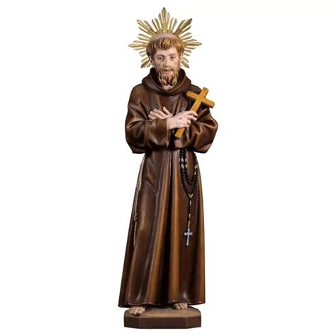 Statua San Francesco Assisi Con Croce In Legno Dipinto A Mano Cm