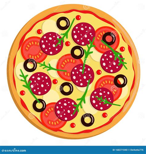 Dibujo Vectorial De Una Pizza Entera Redonda Con Tomates Salchichas De