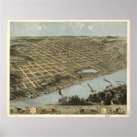 Vintage Pictorial Map Of Omaha Nebraska 1868 Poster Zazzle