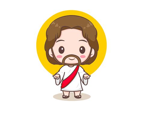 Cute Jesus Christ with open hands cartoon character. Hand drawn Chibi ...