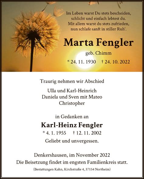 Traueranzeigen Von Marta Fengler Trauer HNA De