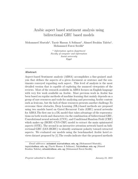 Arabic Aspect Based Sentiment Analysis Using Bidirectional Gru Based