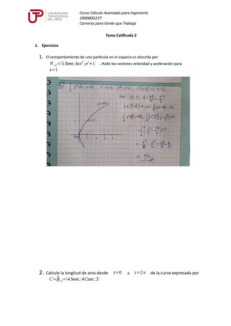 Tarea Calificada Calculo Aplicado Para Ingenier A Curso C Lculo