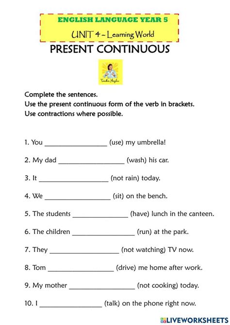 Ejercicio De Present Continuous Affirmative And Negative En