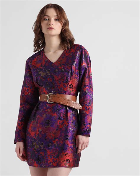 Purple Printed Jacquard Mini Dress