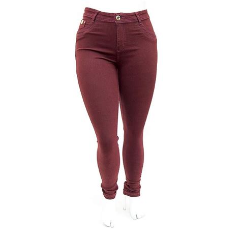 Calça Jeans Feminina Plus Size Hot Pants Vinho Cheris Ane Jeans 12 Anos