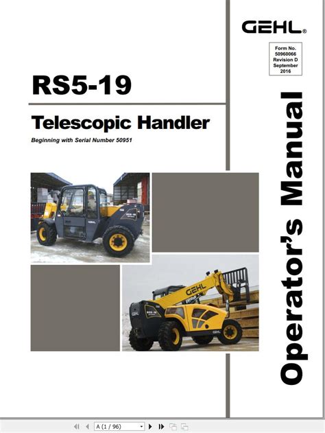 GEHL Telescopic Handlers RS5 19 Operators Manual 50960066D Auto