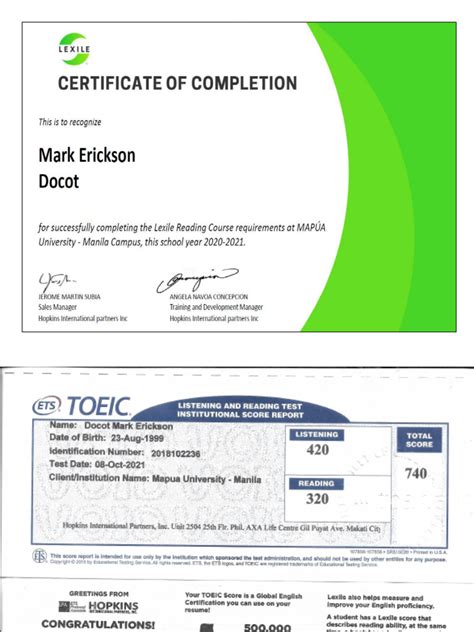 Docot Toeic Certificate Pdf