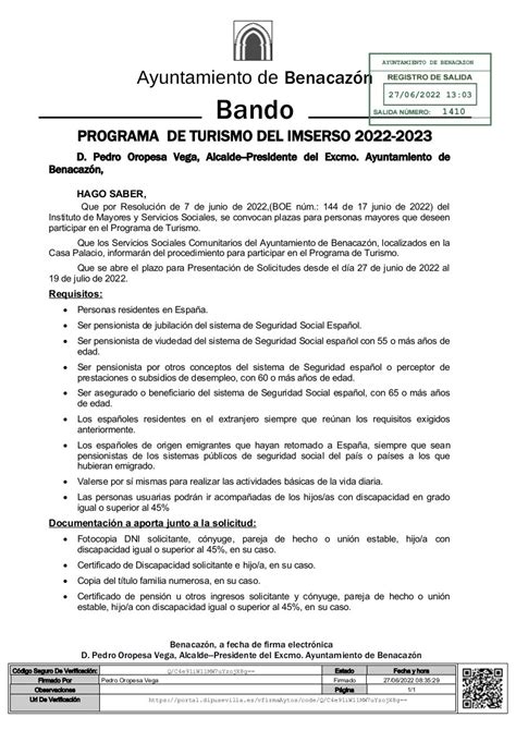 PROGRAMA DE TURISMO DEL IMSERSO 2022 23 ABIERTO PLAZO DE SOLICITUD