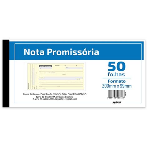 Nota promissória 50 folhas 371 Spiral 1 UN Suprimentos para