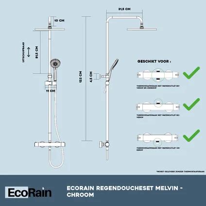 Ecorain Waterbesparende Regendouche Doucheset Melvin Cm Zonder