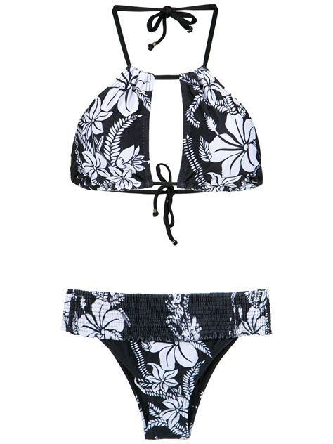 Amir Slama Floral Print Bikini Set Black FARFETCH