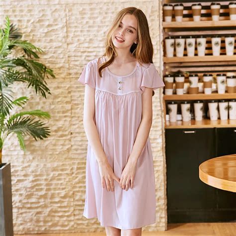 Summer Sweet Girls Lace Sleepwear Dress Women Silkly Nightgowns Casual