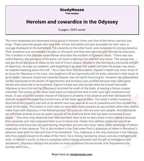 Heroism And Cowardice In The Odyssey Free Essay Example