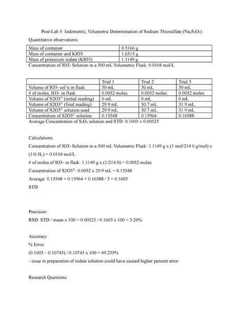 Post Lab Chm Post Lab Post Lab Iodometric Volumetric