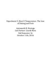 Experiment 5 Lab Docx Experiment 5 Heat Temperature The Law Of