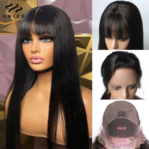 Unice Hair Straight Hair Wig With Bang X Lace Front Wig Pre Plucked