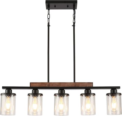 Feohak 5 Light Dining Room Light Fixturefarmhouse Black Metal And Wood