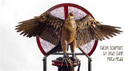 Falcon Art Sculpture made from scrap metal and wood by Cindy Chinn