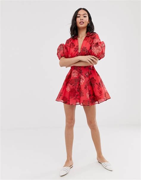 C Meo Collective Variation Short Sleeve Foral Mini Dress Asos Plunge