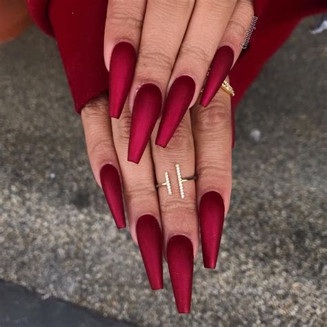 Matte Dark Red Coffin Nails Red Acrylic Nails Matte Nails Design