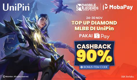 Top Up Diamonds MLBB Cashback 90 Koin Shopee Dan Bonus Item Code UniPin