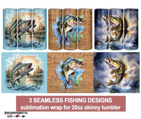 Fishing Tumbler Wrap PNG Bundle Fish Bass Sublimation Designs For 20oz