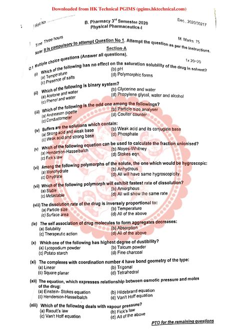 Bp T Physical Pharmaceutics I Supple Uhsr B Pharmacy Rd Semester