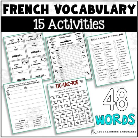 French Vocabulary Writing and Speaking Games and Activities Packet by Teach Simple