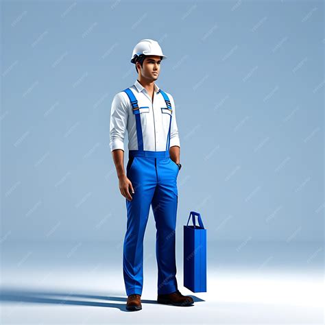 Premium Photo 3d Man Worker White And Blue Dress Full Body White