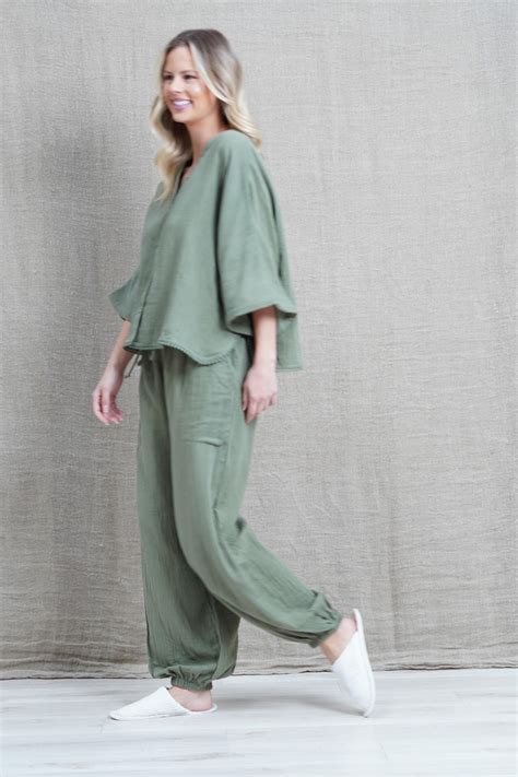 Double Gauze Pants Green Linens Unlimited