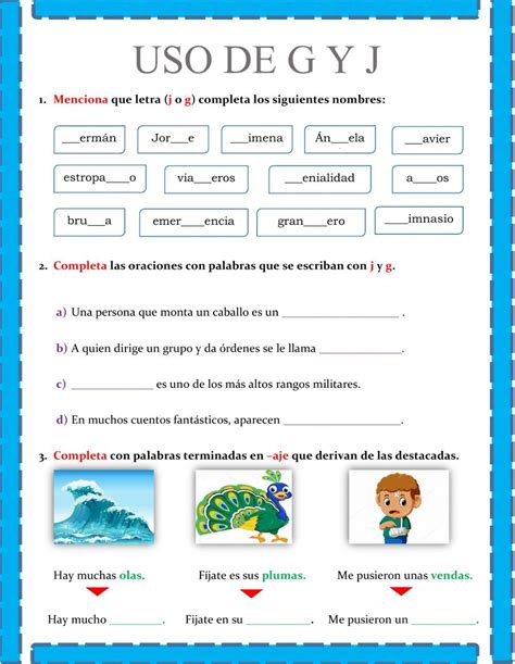 Ejercicio De Uso De La J Y La G Speech And Language Workbook School