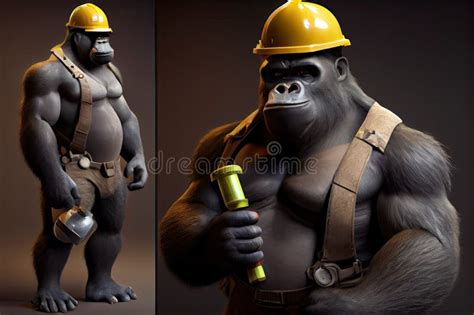 Gorilla Wearing A Construction Workers Hard Hat Stock Illustration