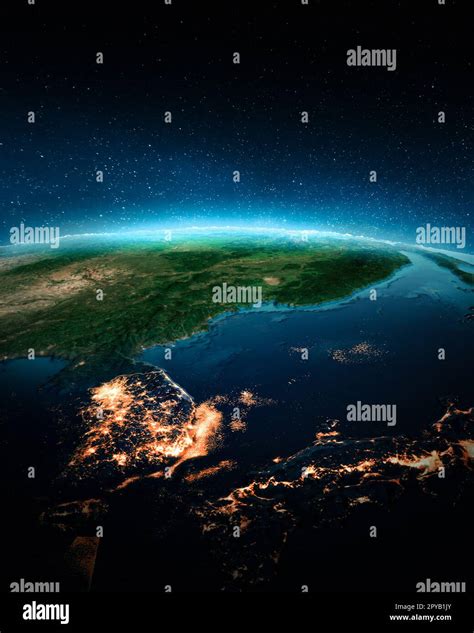 Japan and Korea city lights. Elements of this image furnished by NASA ...