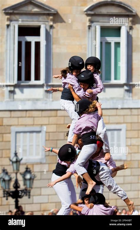 Minyons De Terrassa Human Tower Falling Castellers Is A Catalan